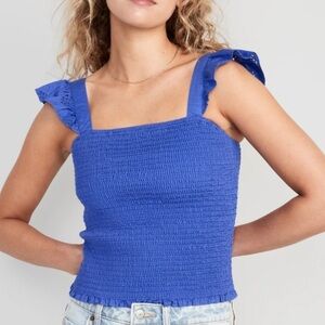 Old Navy Womens Fitted Ruffle-Strap Smocked Cropped Top blue  Size XXL